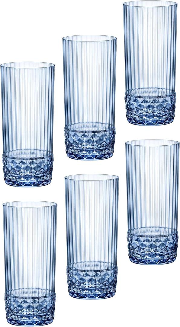 Bormioli Rocco America '20s 16.625 oz. Cooler Glasses, Sapphire Blue, Set of 6
