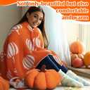 Fall Throw Blankets and Pillow Set Include Pumpkin Double Sided Flannel Blanket 50 x 60 Inch and Pumpkin Plush Throw Pillows Cushion for Couch Sofa Bed Home Decorations (White and Orange)
