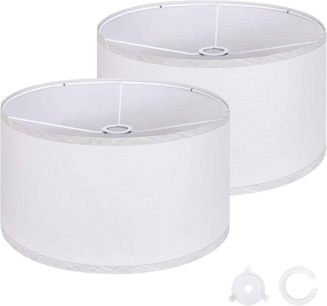 OUTON White Lamp shades Set of 2, Large Drum Lamp Shades for Floor Lamps, 16" Top x 16" Bottom x 9" High, Easy to Assemble, Replacement Linen Lampshades for Table Lamps & Bedside Lamps (1.65" Spider)