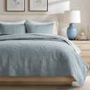 EverGrace Medallion Stitch Cotton Quilt Set King Size, 3-Piece 100% Cotton Quilted Bedspread Coverlet Bedding Set with Pillow Shams, Oversized Lightweight Soft & Breathable All-Season, Blue Linen