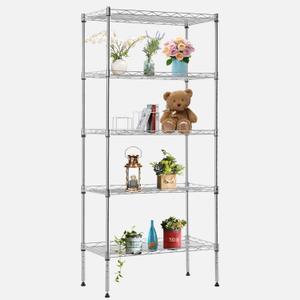 FDW 5 Tier 22L x 12W x 48H Pantry Shelves Adjustable Metal Shelves NSF Storage Rack Shelving Units for Kitchen Garage Small Places Commercial,Chrome (221248)
