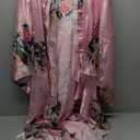 Women's Kimono Robe Geisha Yukata Sweet Tuxedo Ruffle Dress Blossom Satin Bathrobe Sleepwear Fans Tabi Socks Set, Size L