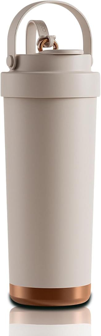 26oz Ceramic Coated Water Bottle, 3-Way Drinking (Straw/Sip/Wide Mouth), 6H Hot & Cold Insulated Water Bottle Leakproof Travel Cup with Handle - Off White