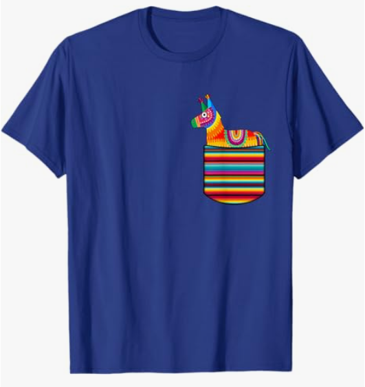 Pocket Pinata Serape Cinco De Mayo Mexican Fiesta Party T-Shirt Large