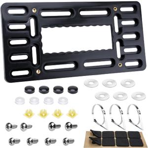 License Plate Bracket Holder, Front License Plate Bracket, No Drill Front Plate Mount, Licenses Plates Brackets Bumper, Car Frame Mount Adapter with Stainless Steel Screw Cap, Cable Ties