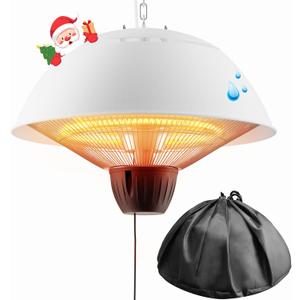 Outdoor Electric Patio Heater, 1500W Infrared Hanging Heater, Ceiling Mounted Carbon Fiber Heater for Patio, Porch, Garage and Balcony, White