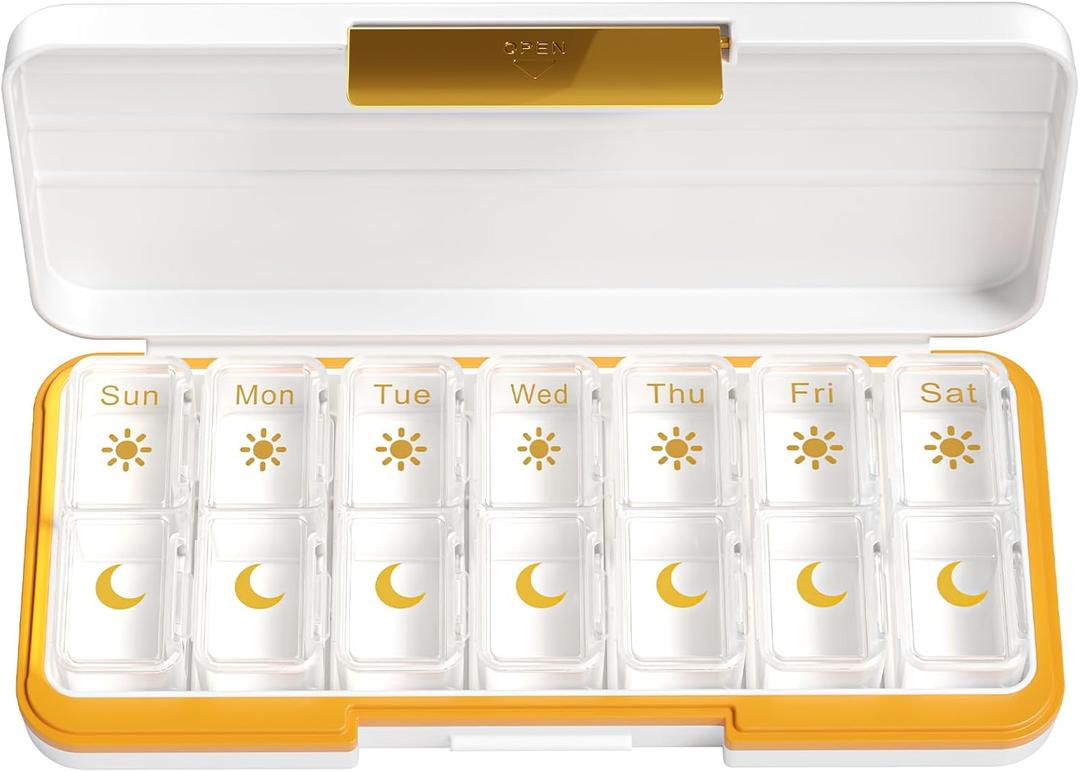 Zoksi Am Pm Pill Organizer 7 Day, Weekly Pill Box 2 Times a Day, Medicine Pill Organizer with Separate Compartment, Travel Pill Case Dispenser Portable for Vitamins, Fish Oils, Medicines(White)