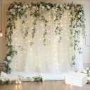 Tulle Backdrop Curtain with Lights String 20 X 8FT Ivory Sheer Tulle Backdrop Curtains for Wedding Birthday Party Reception Photo Booth Background Decorations (4 Panels 5x8FT)