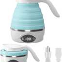 Collapsible Travel Kettle Electric Portable Foldable Kettle for Boiling Water, Suitable for 110V & 220V Dual Voltage, for Tea & Coffee, 850W Small Mini BPA-free Silicone Blue Electric ettle