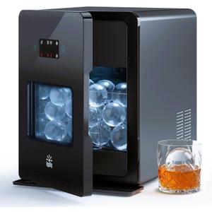 2'' Clear Ice Ball Maker  4 Ice Spheres in 35min, 144 pcs/Day, Auto&Manual Fill, Fast Round Ice Machine with LCD Touch Panel, Self-Cleaning, Home & Bar Maker for Whiskey Parties Gift(Black)