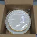 Lullaby 96PCS Ivory Scalloped Plastic Plates with Gold Rim, Disposable Elegant Plates Include 48pcs Dinner Plate 10.25", 48pcs Dessert Plate 7.5", Perfect for Daily Use, Wedding and Party