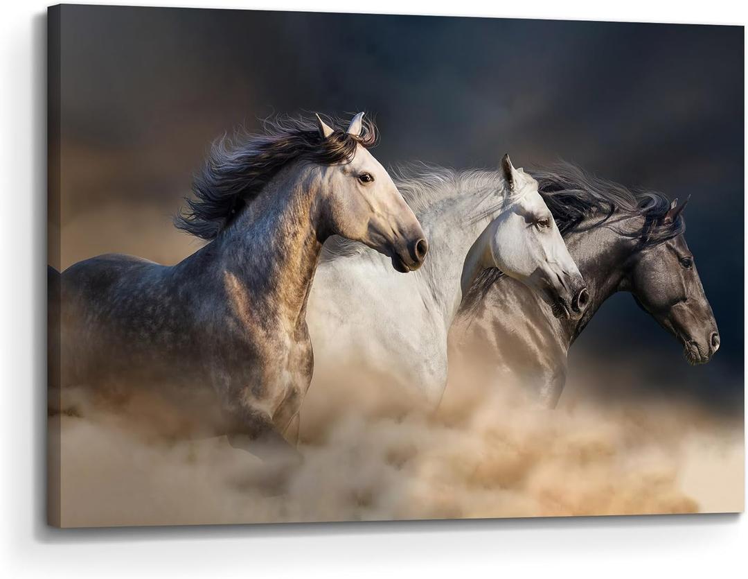 Animal Horse Canvas Wall Art: Galloping Horses Picture Farm Wildlife Photography Painting Print Equestrian Artwork Decor for Living Room Office Bedroom Home 36 x 24 Inch