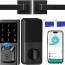 Smart Deadbolt Lock with 2 Lever Handles, Keyless Entry Door Lock Set, Fingerprint, Touchscreen Keypad, APP Control, Temporary Passcode, Auto Lock, IP54 Waterproof, Easy Install for Front Door