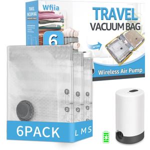 6 Packs Vacuum Bags for Travel with Rechargeable Pump, 3 Sizes Vacuum Seal Bags for Clothing, Compression Vacuum Travel Bags for Luggage, Vacuum Packing Bags for Closet Organization
