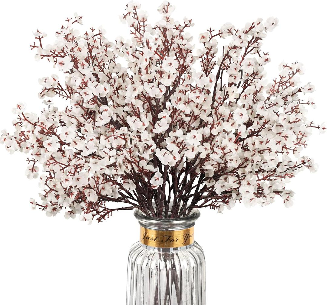Babys Breath Artificial Flowers, 8 Bundles White Real Touch Fake Flowers Silk Flowers Bulk for Vase Home Office Wedding Spring Indoor Outdoor Centerpiece Table Party Decorations