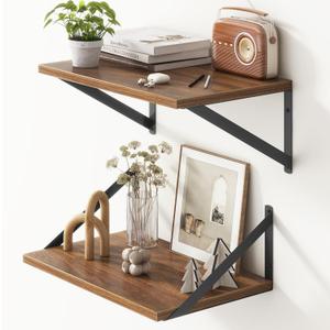Fun Memories 10 Inch Deep Floating Shelves, Walnut Floating Shelf 16 Inch Long, 16" W x 10" D Wall Shelves Set of 2, Deep Shelves for Books, Wide Floating Shelves for Bahtoom, Living Room, Kitchen