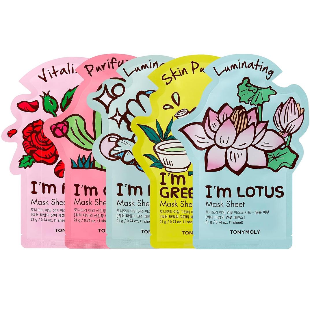 TONYMOLY Im Real Sheet Mask Set Korean Face Mask Variety Pack for Hydrating, Soothing & Nourishing Skin, K-Beauty Skincare Self-Care & Easter Gift Set for Women