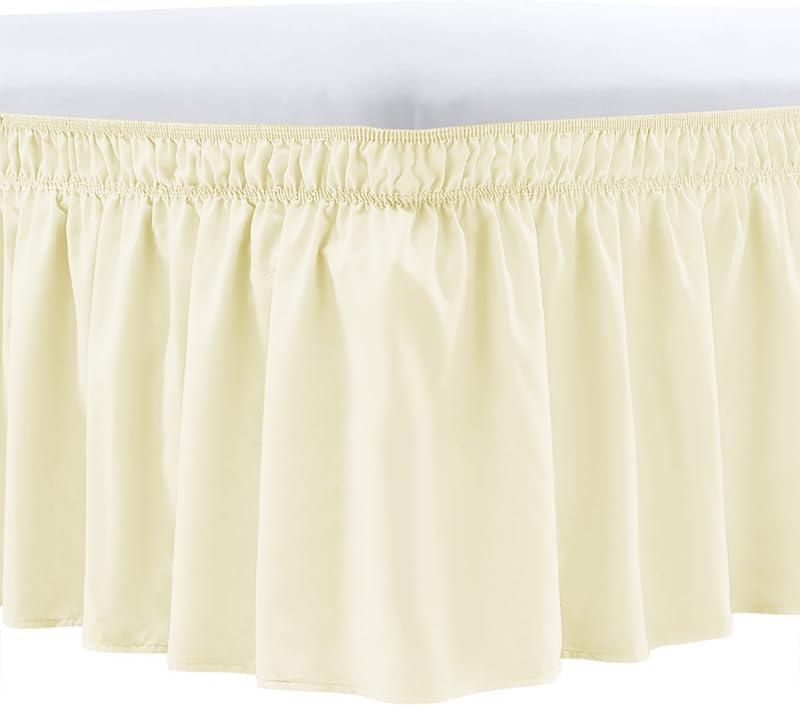Bed Skirt Queen Size - Wrap Around Bed Skirt - Elastic Dust Ruffle - Easy Wrap Around Ruffle Skirt 18 Inch Depth - Easy Fit Wrinkle - Resistant Silk Luxurious Fabric 3 Sided Coverage Ivory Solid