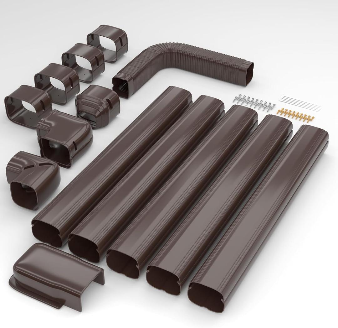 4'' 19.5 Ft Mini Split Line Cover Set, PVC & PP Pipe Covers for Mini Split Lines, Line Guard for Central AC, Brown
