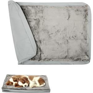 Waterproof Dog Bed Cover,Washable Removable Pet Dog Crate Pad Replacement Cover for 36 Inch Crate,Water Absorbable Pet Puppy Bed Covers for Dogs Cat,34Lx22Wx3.5H inch (Gray with Softer)