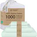 Threadmill California King Sheets, Certified American Supima Cotton Sheets, 1000 Thread Count Hotel Quality, 4 Piece Luxury Bed Sheets Set with Elasticized Extra Deep Pocket, Seaglass