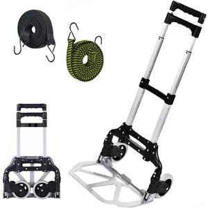Folding Hand Truck, 165lbs Capacity Lightweight Portable Dolly with 2 TPR Silent Wheels for Home, Office, and Travel Use - Heavy Duty Utility Cart for Shopping