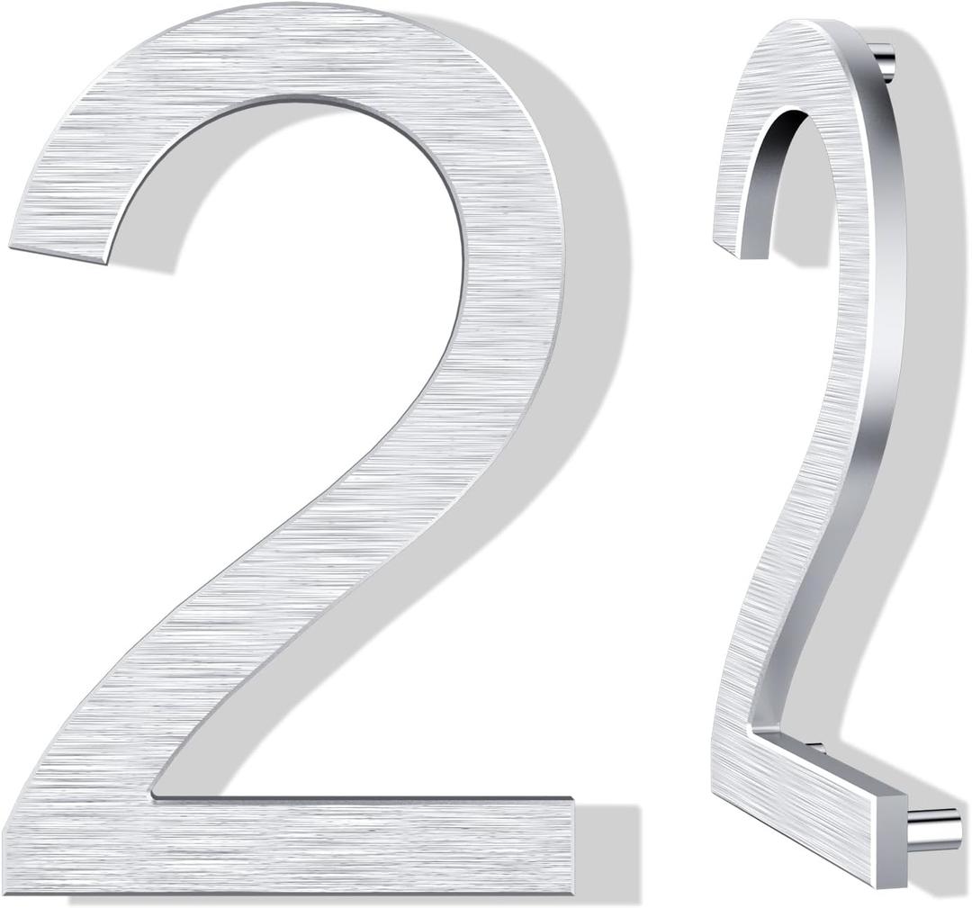 12 Inch Large House Numbers for Outside, Modern Silver Metal Address Numbers with Floating Effect, Weatherproof Aluminum, Easy Screw Mount for Fence Wall Garage Gate (2)