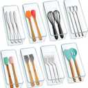 Hudgan 8 Pack Clear Plastic Drawer Organizer Bins Set, Stackable Cutlery Storage Bins Trays for Organizing Kitchen, Bathroom, Office, Crafts, Gadgets, Cabinet Supplies