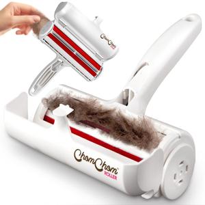 Chom Chom Roller Pet Hair Remover and Reusable Lint Roller - ChomChom Cat and Dog Hair Remover for Furniture, Couch, Carpet, Clothing and Bedding - Portable, Multi-Surface Fur Removal Tool (White)
