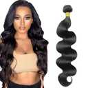 Body Wave Human Hair Bundles 1 Bundle 16 Inch Natural Black Bundles Human Hair Extension Single Bundle Color 1B# Double Weft 100g Unprocessed Brazilian Virgin Hair