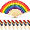 Yinkin 24 Pack Rainbow Folding Fans Gay Pride Bamboo Handheld Folded Craft LGBT Pride Month Fans for Women Men