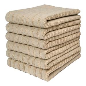 Premium Kitchen Towels (20”x 28”, 6 Pack) | Large Cotton Dish Towels 450 GSM | Highly Absorbent Terry Kitchen Linen Set with Hanging Loop | Tan Solid