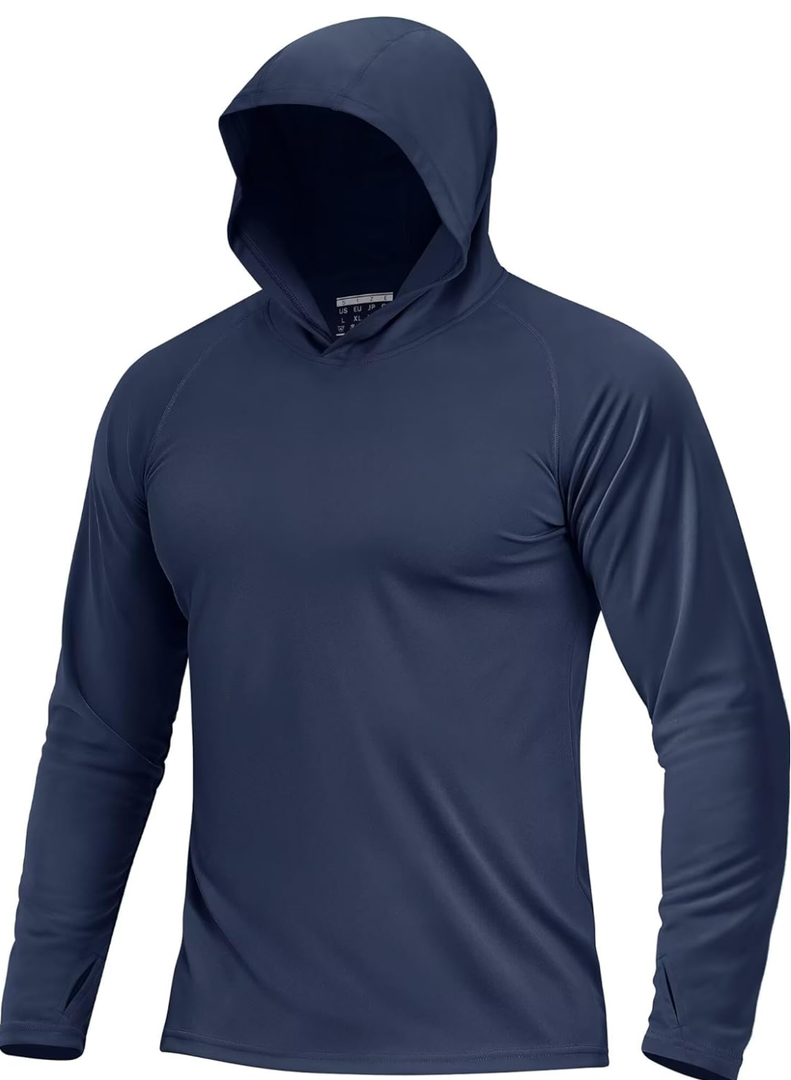 Boladeci Men's UPF 50+ Sun Protection Lightweight Hoodie Shirts Long Sleeve Fishing Shirts SPF UV Hiking Swim L