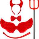 5 Pcs Halloween Devil Costume Set Devil Horns Headband Devil Tail Cosplay Wings Bow Tie Devil Fork Red Costume Accessories for Cosplay Party