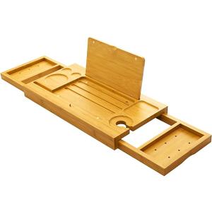 Premium Bamboo Bath Tray Table,Bathtub Caddy Table with Book Phone Holder,Expandable Bathtub Tray with 1 Sliding Tray