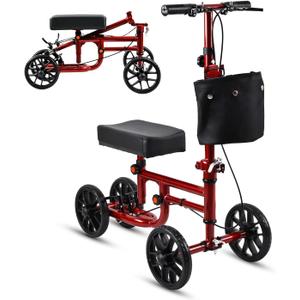 Economy Knee Scooter for Adults for Foot Surgery, Foldable & Steerable Knee Walker with Dual Brakes, Medical Knee Scooter for Broken Foot Injured, Lightweight Leg Scooter for Broken Ankle (Red）