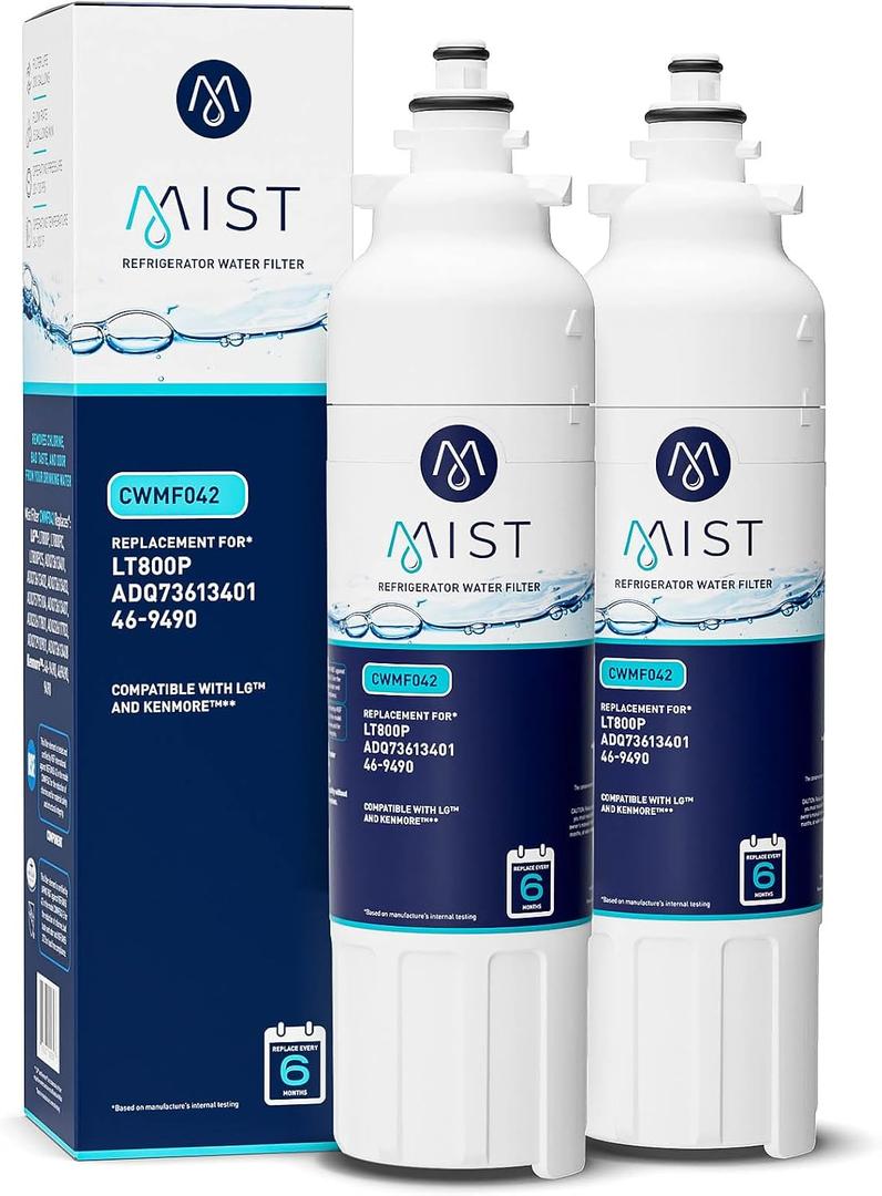 Mist ADQ73613401 Refrigerator Water Filter Replacement for LG LT800P, ADQ73613402, Kenmore 46-9490, Fridge LSXS26326S NSF 42 Certified 2 Pack