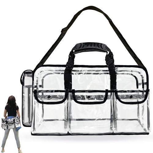Mewcho 20" Large Clear Tote Makeup Kit Bag for Travel, Clear Duffle Toiletry Cosmetic Bag Professional Organizer Bags for Make up Set Artist Work Beach Gym