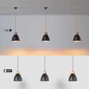 3-Light Plug in Pendant Light 22FT Industrial Hanging Lamp with Twisted Hemp Rope Independent Triple Switch Hanging Light Chandelier for Dining Room Kitchen, Black Finish