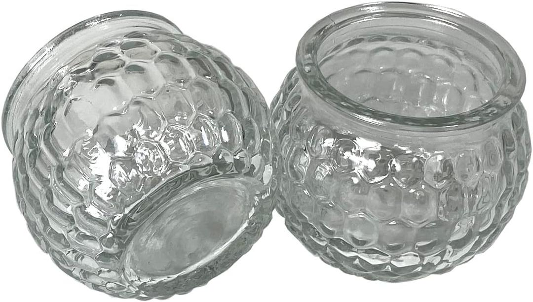 12 PC Mini Glass Candle Holders Ribbed Glass 2" Tall Round