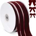 Vintage Burgundy Velvet Ribbon, 3 Rolls Thin Maroon Velvet Ribbon for Gift Wrapping, Maroon Christmas Ribbons for Christmas Tree Ornaments, Holiday Decor, Wreaths, 3/8, 5/8, 1 inch Wide, 30 Yards Total
