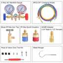 YSTOOL 3 Way AC Manifold Diagnostic Gauge Refrigerant Charging Set for Air Conditioner HVAC R134a R404a Freon with 5FT Hose R134a Quick Couplers Can Tap Adapter Valve Core Tool Kit