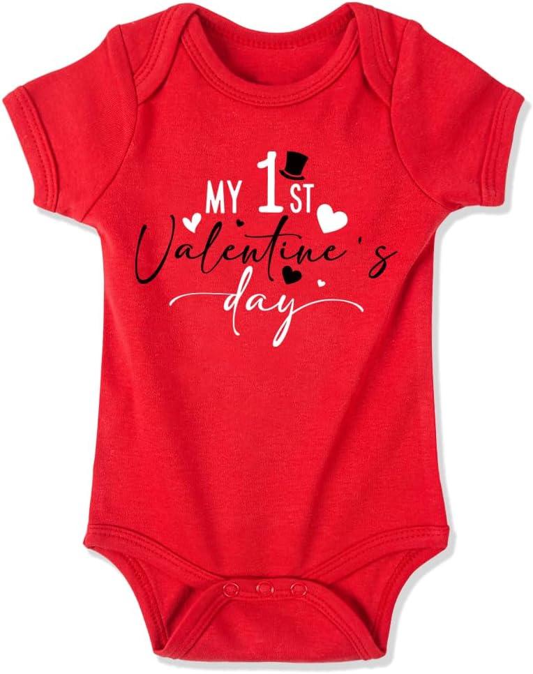My 1st Valentine Day Newborn Baby Boys Bodysuits Girls Unisex Cute Funny Infant Romper 0-6 months (Hat)