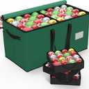 Christmas Ornament Storage Box With 8 Trays - Stores Up to 128 Holiday Ornaments, Christmas Storage Container with Side Pocket, Adjustable Dividers, Card Slot, Tear-Proof Fabric - Green