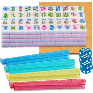 Pink American Mahjong Set 1.2-inch Mahjong Tile Set 166 Pieces American Mahjong Tile Set with Mahjong Table Mat and Mahjong Racks with Pushers