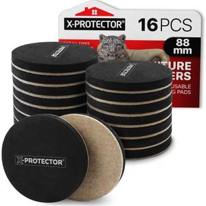 Felt Furniture Sliders Hardwood Floors X-PROTECTOR  16 PCS 3 1/2" Furniture Sliders  Heavy Duty Felt Sliders Hard Surfaces  Move Your Furniture Easily & Safely! (16 PCS 3 1/2 inch)