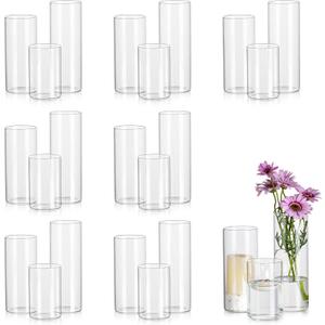 Glasseam Clear Cylinder Vases Set, 24Pcs Glass Vases for Centerpieces Bulk, Modern 2" Floating Candle Centerpieces for Decor, Hurricane Candle Holders for Wedding Table Decorations, Tall 4"+6"+8"