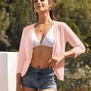 GRACE KARIN Women Lightweight Summer Cardigans 3/4 Sleeve Cropped Cardigan Sweaters Open Front Bolero Shrug (Pink, L)