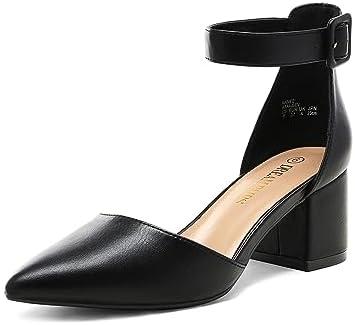 DREAM PAIRS ANNEE Pointed Toe Low Chunky Heels Pump Shoes Black Size 6