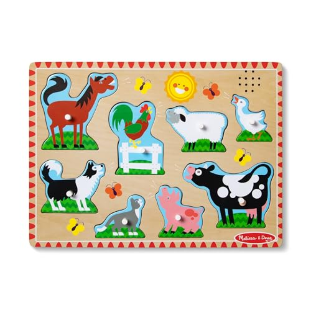 Melissa & Doug Farm Animals Sound Puzzle - Wooden Peg Puzzle 8 PCs with Sound Effects (Pack of 2)